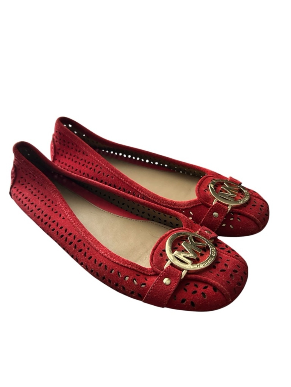 Michael Kors Fulton Red Suede Perforated MK Logo Ballet Flatssz 7.5